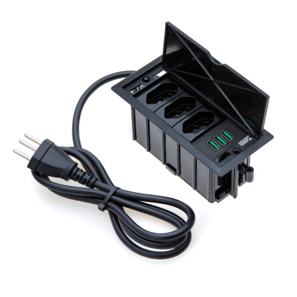 Caixa De Tomada 4 Blocos 3 Tomadas 10A 3 USB 5.2A