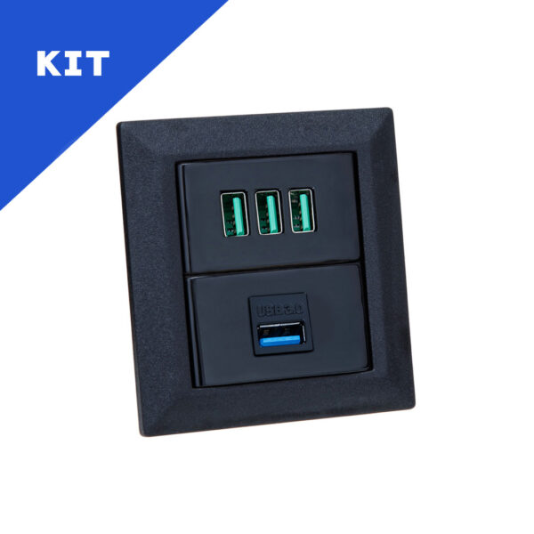 Kit Espelhos de Tomadas Duplo Chanfrado 3USB 5.2A 1USB DADOS