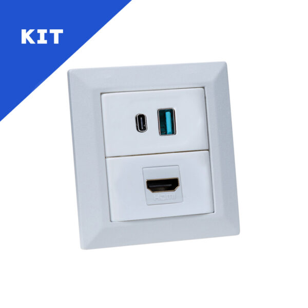 Kit Espelhos de Tomadas Duplo Chanfrado 2 USB 9.0A 1 HDMI