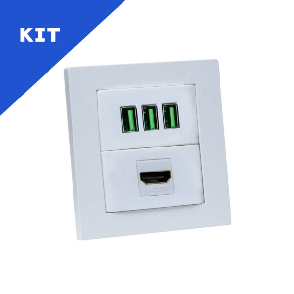 Kit 2 Espelhos de Tomadas Duplo Reto 3 USB 5.2A 1 HDMI